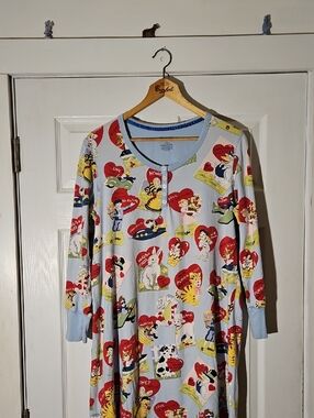 Nick & Nora Light Blue Cartoon Heart Henley Nightshirt